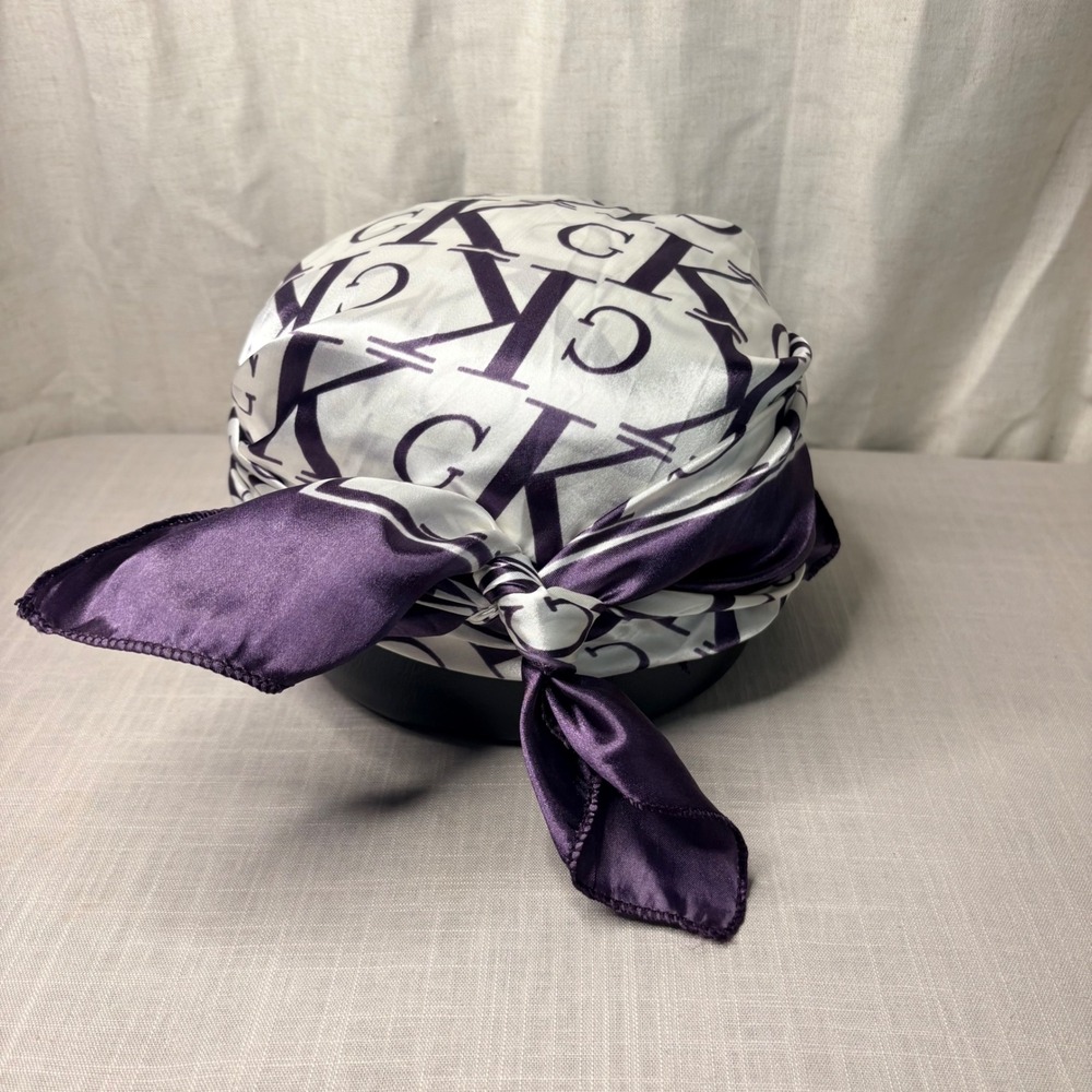 Calvin Klein Purple White Monogram Logo Square Satin Scarf 39x39